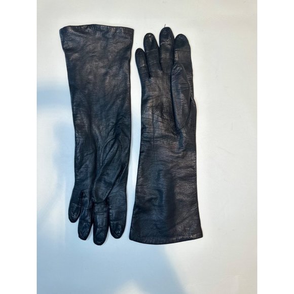 Vintage Millay WPL9362 Real Kid 100% Silk  Lined~Long LT Black Leather Gloves - Picture 4 of 7
